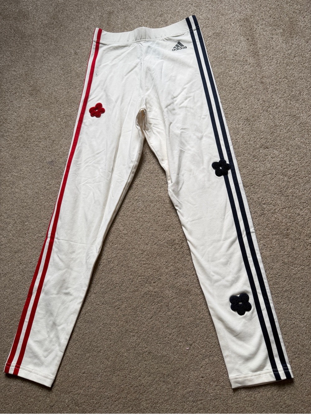 Adidas Leggings White Red Blue Flower Applique Size S 8-10 with Tag